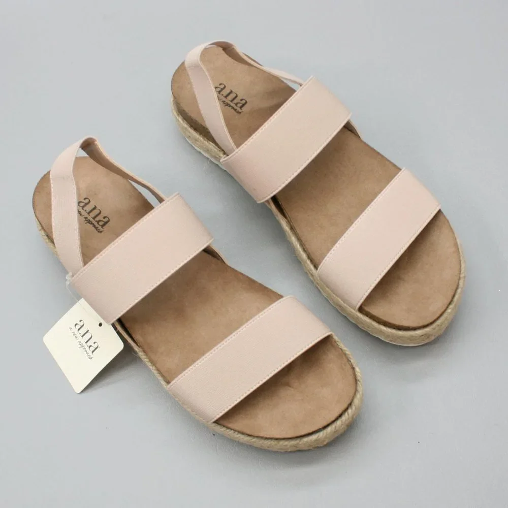 ana Ladies 9 Coy Nude/Tan A New Approach Platform Elastic Slingback Jute Sandals - Picture 6 of 10